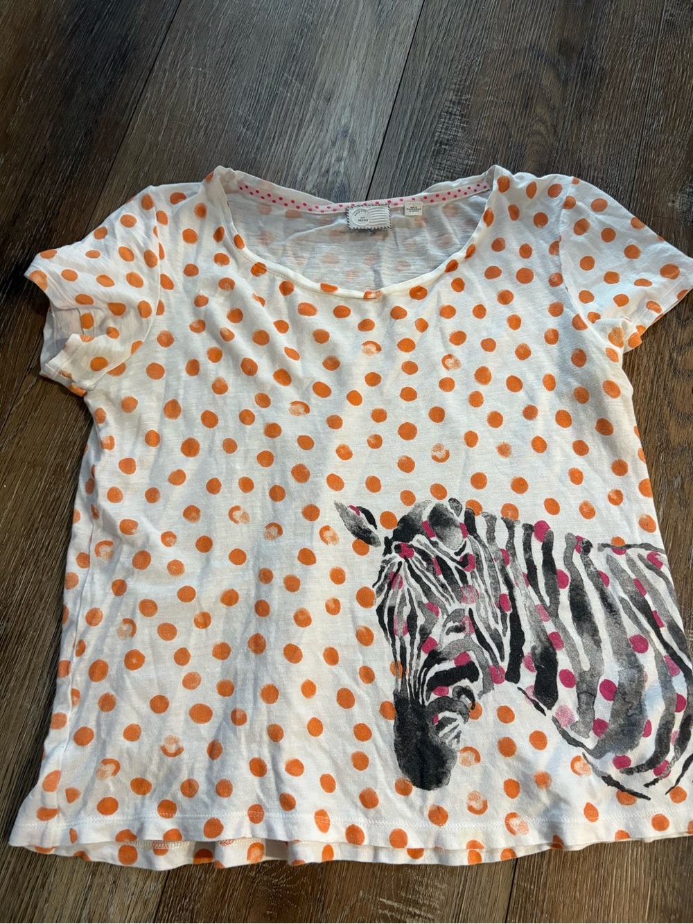Women’s White Tee with Orange Polka Dots & Zebra Graphic Anthropologie medium